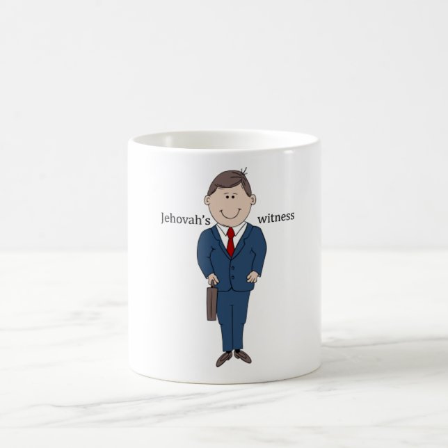 Jehovah's witness with title coffee mug (Center)