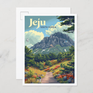 Jeju South Korea Vintage Art Travel Illustration Postcard