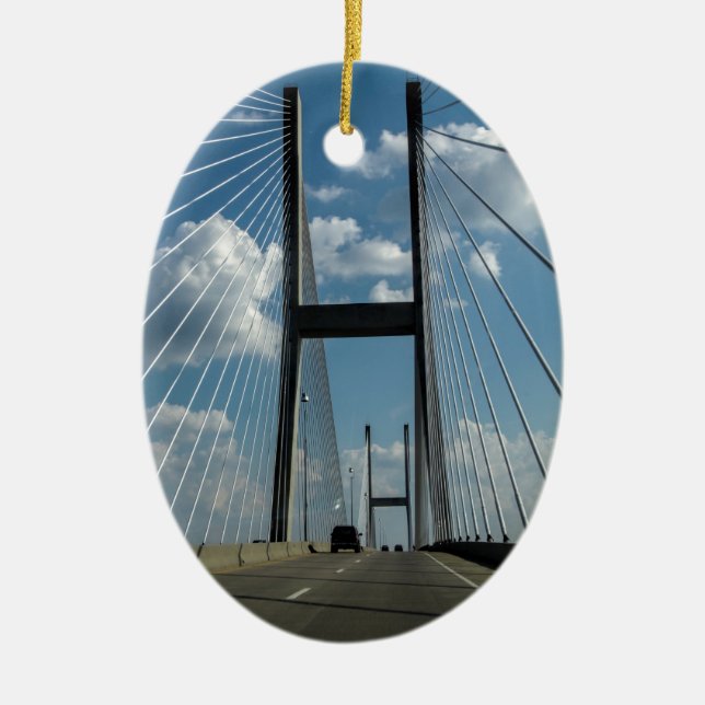 Jekyll Island Cable Bridge Ceramic Ornament (Front)