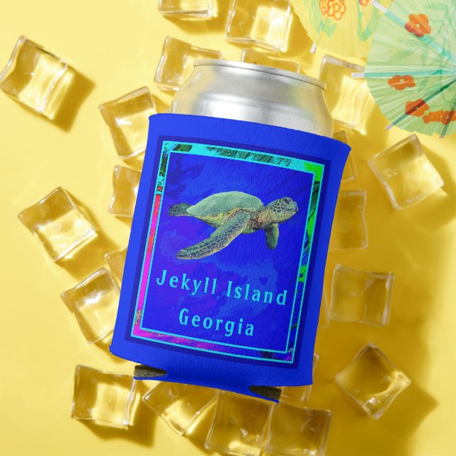 Jekyll Island GA Ocean Blue Majestic Sea Turtle Can Cooler (In Situ Summer)