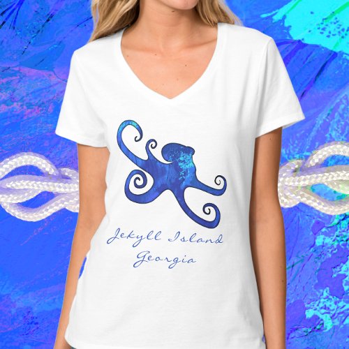 Jekyll Island GA Ocean Blue Octopus T_Shirt