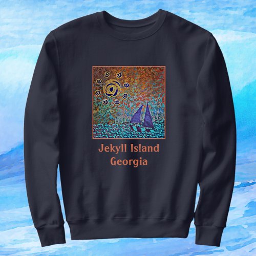 Jekyll Island GA Sailboat Ocean Waves and Sun S Sweatshirt