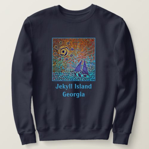 Jekyll Island GA Sailboat Ocean Waves and Sun Sweatshirt