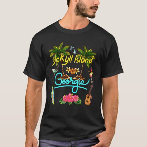 Jekyll Island Georgia Beach Summer Palm Sun Set Pa T_Shirt