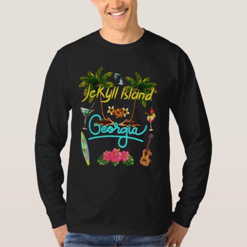 Jekyll Island Georgia Beach Summer Palm Sun Set Pa T_Shirt