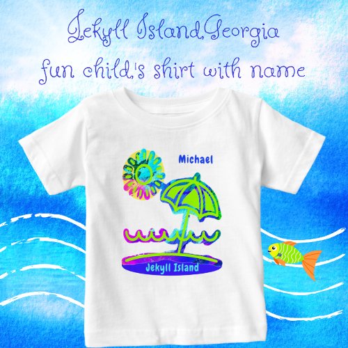 Jekyll Island Georgia Beach Umbrella Sun and Waves Baby T_Shirt