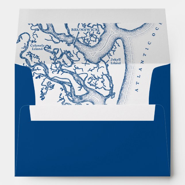 Jekyll Island Georgia Map Navy Blue Wedding Envelope (Back (Bottom))
