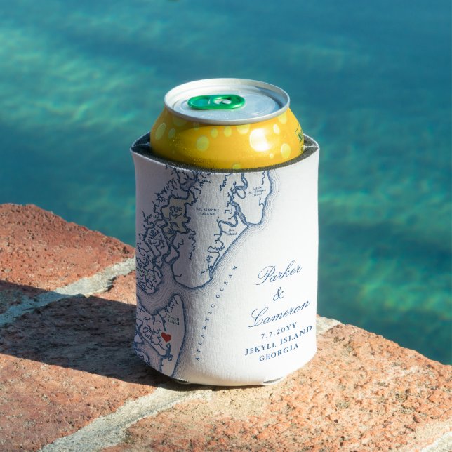 Jekyll Island Georgia Map Wedding Favor Drink Can Cooler (In Situ Pool)