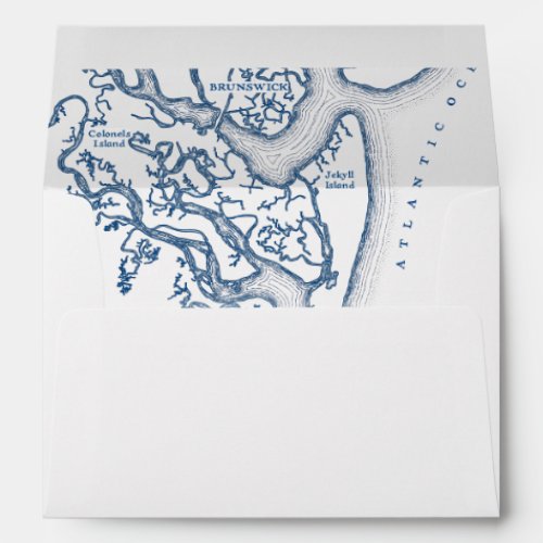 Jekyll Island Georgia Map White Wedding Envelope