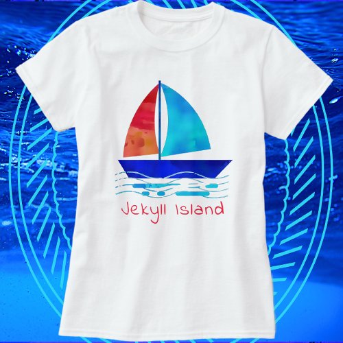 Jekyll Island Georgia Vacation Watercolor Sailboat T_Shirt