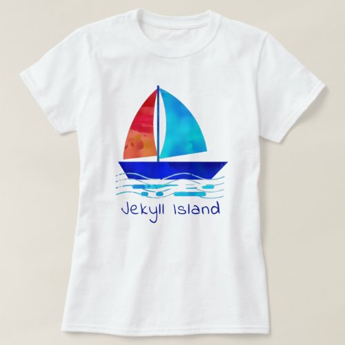 Jekyll Island Georgia Vacation Watercolor Sailboat T_Shirt