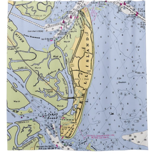Jekyll Island Nautical Chart Shower Curtain (Front)