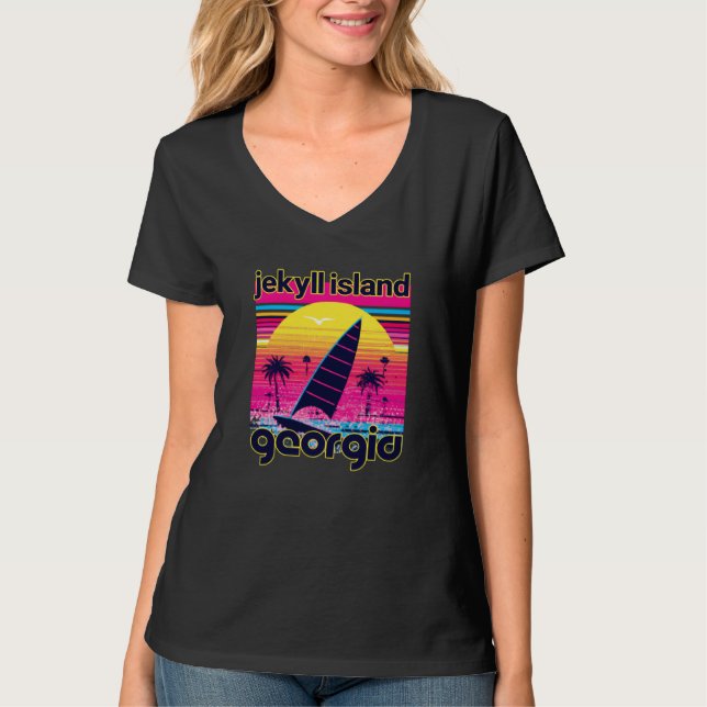 Jekyll Island Retro 80s Style Souvenir Beach T-Shirt (Front)