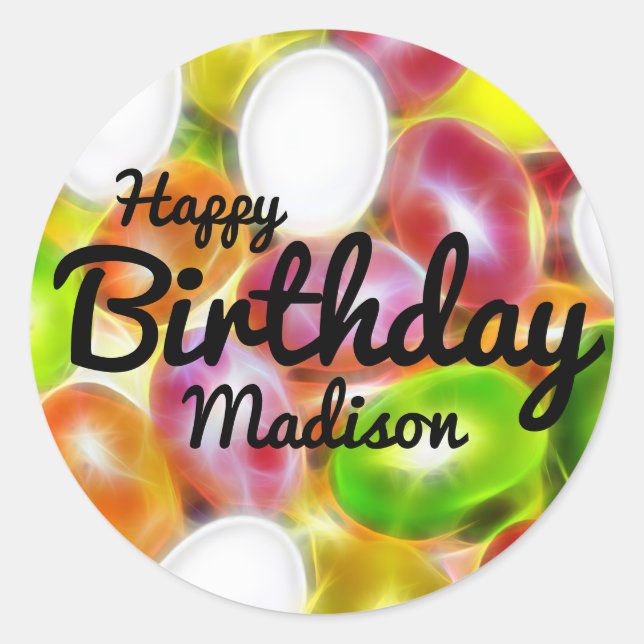 Jelly Bean Candy Personalized Happy Birthday Classic Round Sticker (Front)