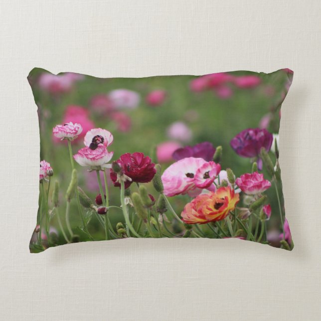 Jelly Bean Colored Ranunculus Accent Pillow (Front)