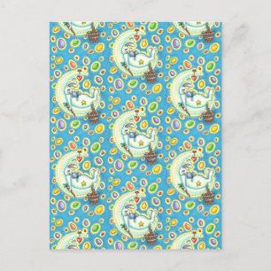 JELLY BEAN DREAMS, SLEEPY EASTER BUNNY ON MOON HOLIDAY POSTCARD