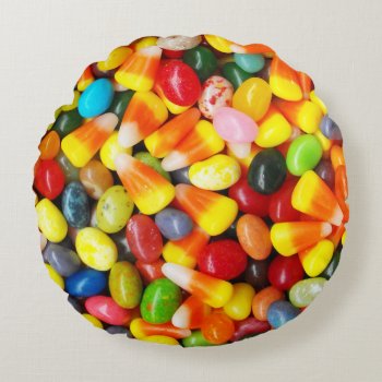 Jelly Beans & Candy Corn Round Pillow by Delights at Zazzle