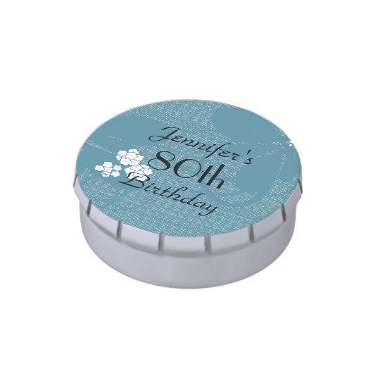 Jelly Belly Blue Floral Party Favor 80th Birthday Candy Tin (Side)