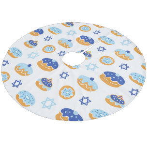 Jelly Donut and Star of David Hanukkah  Fleece Tree Skirt