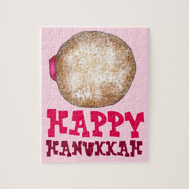 Jelly Donut Doughnut Happy Hanukkah Jewish Holiday Jigsaw Puzzle (Vertical)