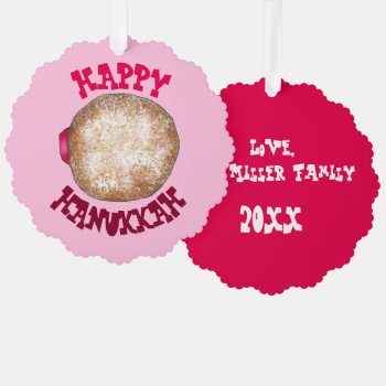 Jelly Donut Ugly Christmas Hanukkah Party Sweater Ornament Card by rebeccaheartsny at Zazzle