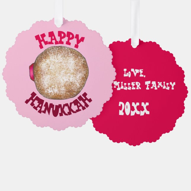 Jelly Donut Ugly Christmas Hanukkah Party Sweater Ornament Card (Front/Back)
