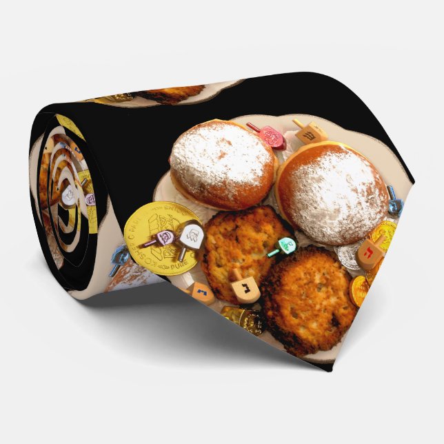 Jelly Donuts, Latkes, Dreidels & Gelt Neck Tie (Rolled)