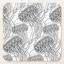 Jelly Fish Doodle Square Paper Coaster