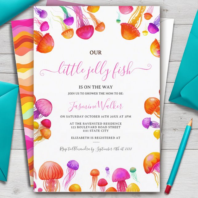 Jelly Fish Pink Yellow Gradient Pastel Baby Shower Invitation (Creator Uploaded)
