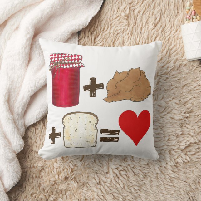 Jelly + Peanut Butter + Bread = Love Heart Throw Pillow (Blanket)