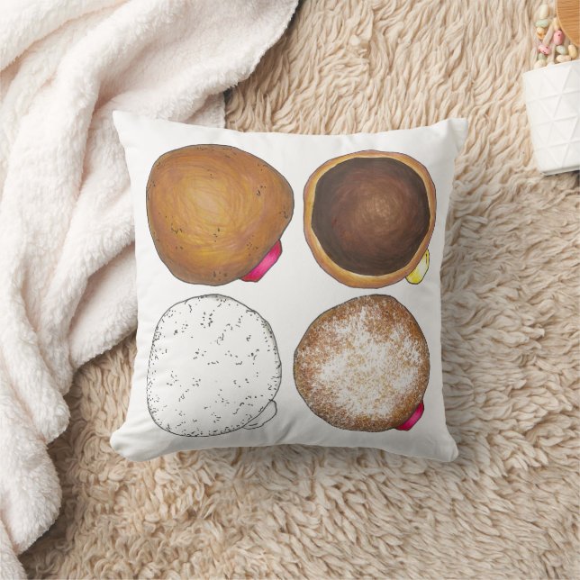 Jelly Powdered Boston Cream Donut Doughnut Foodie Throw Pillow (Blanket)