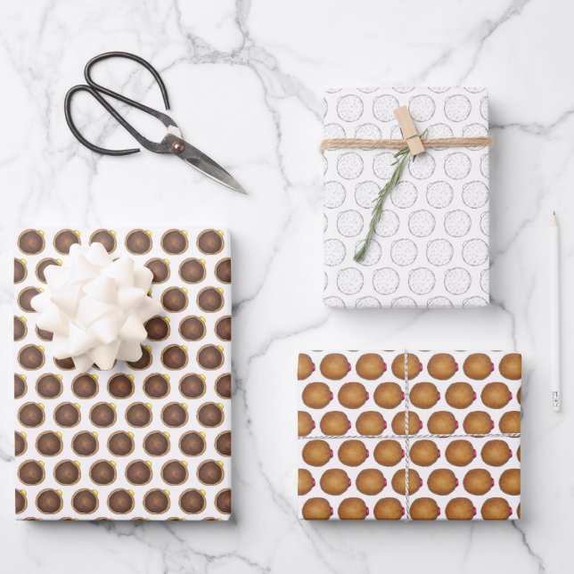 Jelly Powdered Boston Cream Filled Doughnut Donuts Wrapping Paper Sheets (Front)