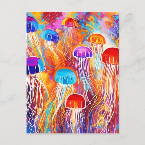 Jellyfish abstract art vibrant postcard