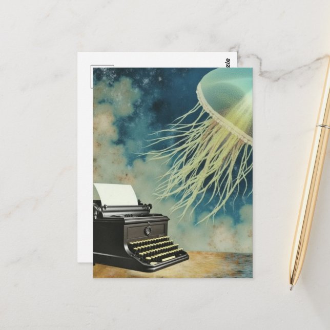 Jellyfish and a Typewriter Postcard (Front/Back In Situ)