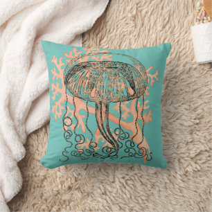 Jellyfish and Coral Throw Pillow
