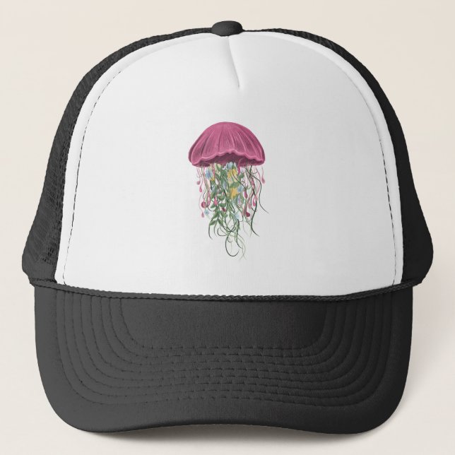 Jellyfish and Flowers Trucker Hat (Front)