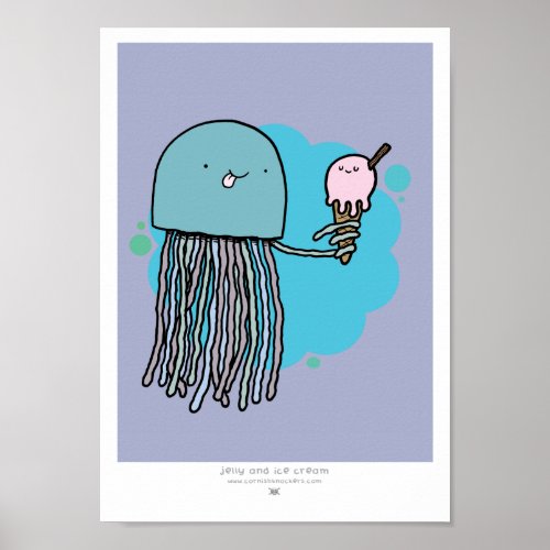 Jellyfish and ice cream A4 print lilac background