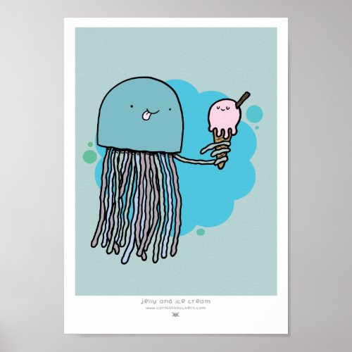 Jellyfish and ice cream A4 print Sage background