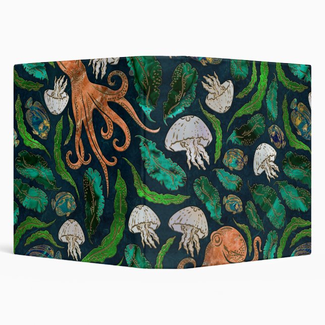 Jellyfish and Octopus Pattern 3 Ring Binder (Background)