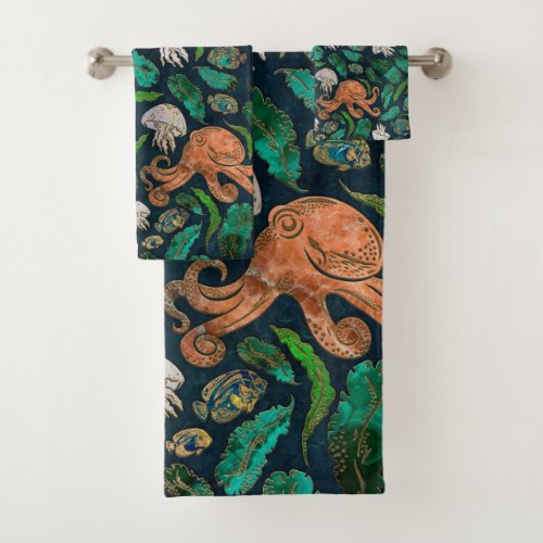 Jellyfish and Octopus Pattern Bath Towel Set