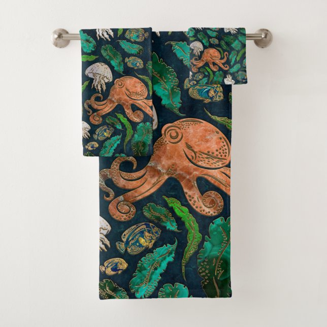 Jellyfish and Octopus Pattern Bath Towel Set (Insitu)