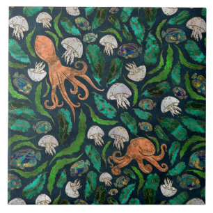 Jellyfish and Octopus Pattern Ceramic Tile