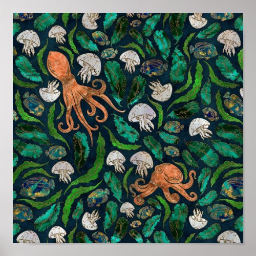 Jellyfish and Octopus Pattern Poster