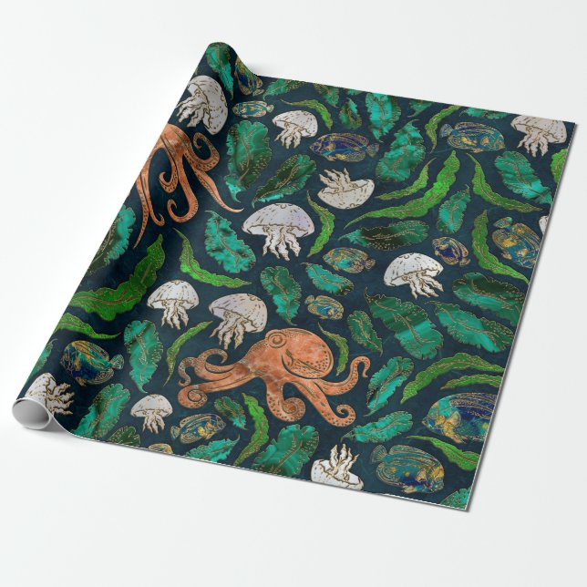 Jellyfish and Octopus Pattern Wrapping Paper (Unrolled)