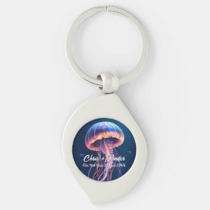 Jellyfish Art, Couple's Names, Year Married Keychain