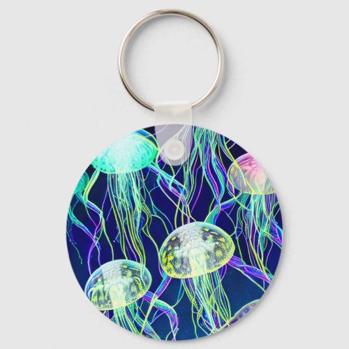 Jellyfish Art in Harmonious Hues Keychain