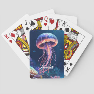 Jellyfish Art, White Script Name Poker Cards