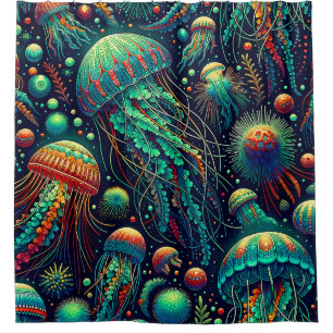 “Jellyfish Ballet in the Depths” Shower Curtain