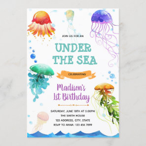 Jellyfish birthday theme party invitation