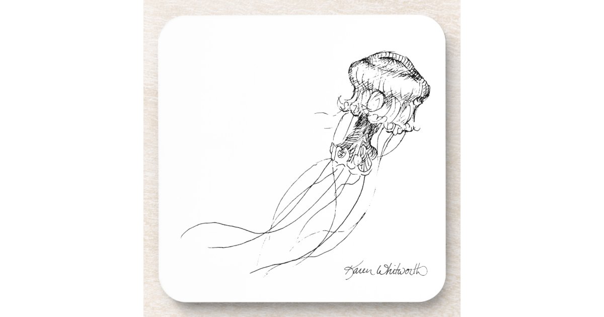 Jellyfish Black White Drawing Drink Coaster Zazzle Com